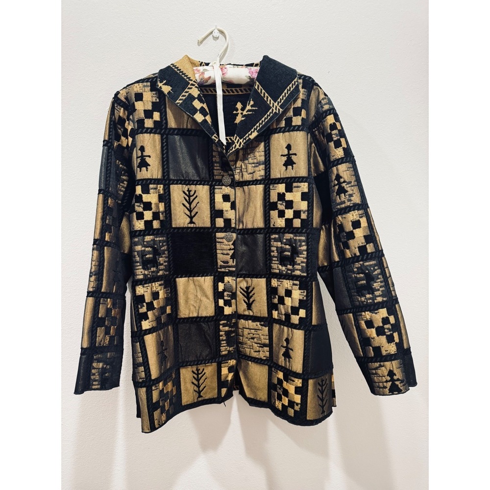 Moray California Vintage Chenille Tapestry Jacket Black Gold Patchwork Womens M